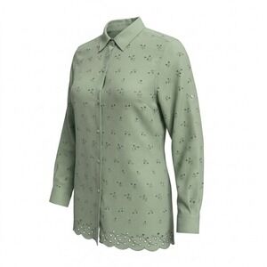 Lauren Ralph Lauren Pistachio Green Floral Eyelet Linen‎ Long Sleeve Button Top